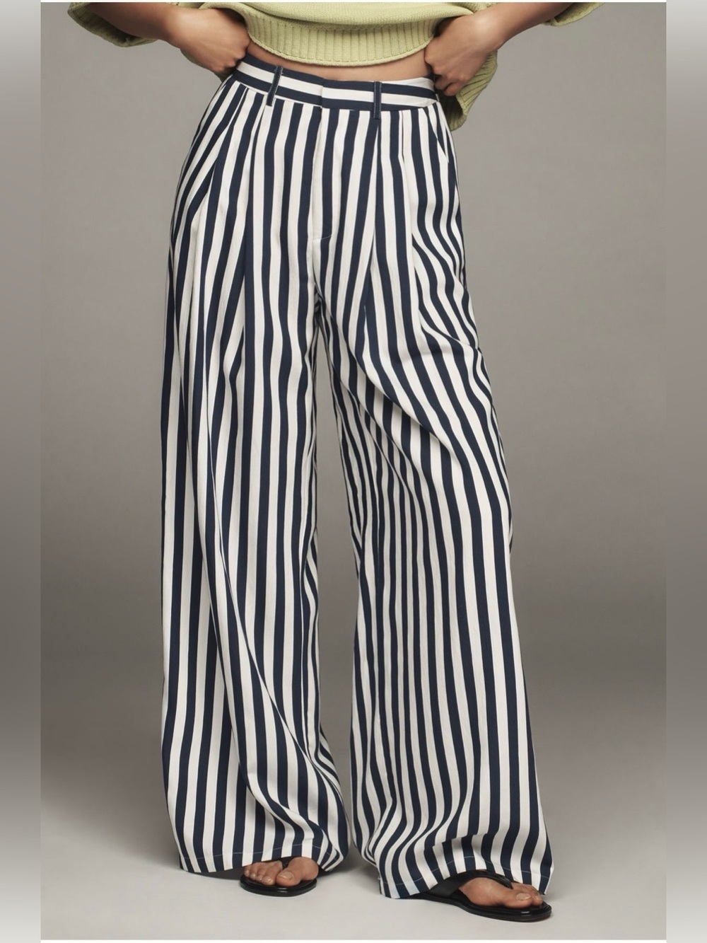 Anthropologie Maeve The Avery Striped Pleated Wide-Leg Trousers - Picture 2 of 14
